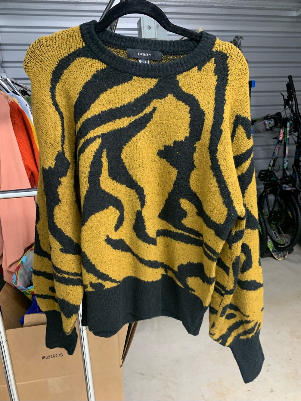 Forever 21 Black and Mustard Yellow Abstract Knit Sweater